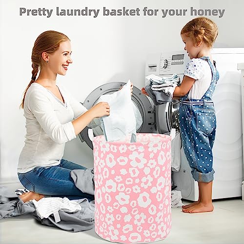 Image of Foldable Baby Laundry Basket Hamper for Nursery Girl kids Clothes laundry hamper basket Portable Tall Collapsible Cute Laundry Basket Organizer, Nursery Storage Basket with Handles (Pink Flowers)
