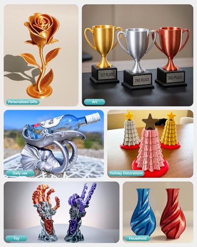 Image of 250g Silk PLA+ Filament 1.75mm Bundle, SUNLU 3D Printer Filament Glossy, Smooth Silky Surface, 250g Spool, 8 Rolls, Gold+Silver+Red+Bronze+Copper+Blue+Pink+Orange