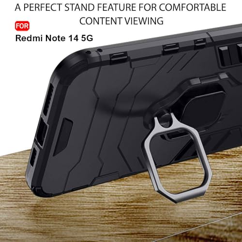 Image of TheGiftKart Tough Armor Bumper Back Case Cover for Mi Redmi Note 14 5G / Note 14 SE 5G | Ring Holder & Kickstand in-Built | 360 Degree Protection Back Cover Case (PC & TPU, Black)