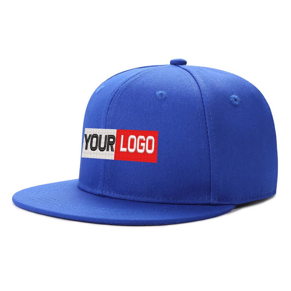 Unisex Blue Custom Embroidery Mens Snapback Baseball Cap Hip Hop Style Flat Visor Adjustable Outdoor Cap Adjustable Breathable
