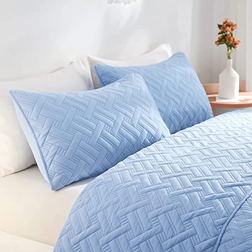 Image of BSB HOME 100% Cotton Ultrasonic 280 Tc Solid King Size Plain Quilted Bed Cover /Bedspread /Rajaai with 2 Pillow Case, (Luxurious, Aqua, 90X100 Inches, 254X228 cm)