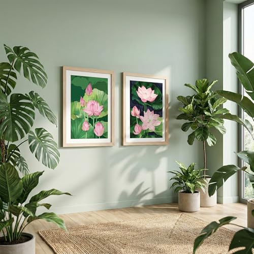 Image of NoWorries Minimal Wall arts decor Painting With frames for home decoration /Wood frame Wall decor for living room and Bedroom Area - floral art Minimalist frames for Home /Cafe (Theme - floral art) (Synthetic Wood frame) (Leminated 300 GSM Print) (framed, Multicolur) Set of 2