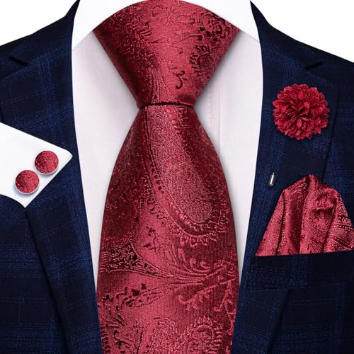 Image of Hi-Tie Zipper Ties for Men Pre-tied Tie Set Lapel Pin Pocket Square and Cufflinks Formal Business Wedding Adjustable Necktie