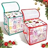 HILKKET Aufbewahrungsbox für Weihnachtskugeln, 2 Weihnachtskugel Box, Christbaumkugeln Aufbewahrung, Weihnachtskugeln Aufbewahrung mit Verstellbaren Trennwänden, 64 Fächer, 4 Ebenen(Rot Grün)
