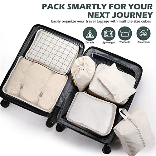 Chumia 21 Set Packing Cubes Back to School Travel Clothes Luggage Suitcases Organizer Trip College Dorm Toiletry Shoes Bag(Beige, Gray, Lake Blue)4
