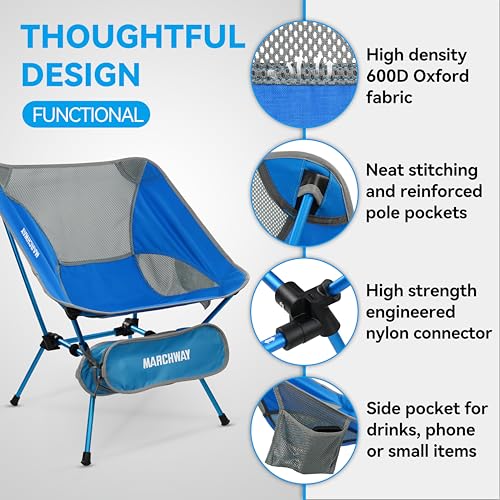 Image of MARCHWAY Ultralight Folding Camping Chair, Heavy Duty Portable Compact for Outdoor Camp, Travel, Beach, Picnic, Festival, Hiking, Lightweight Backpacking (Bright Blue)