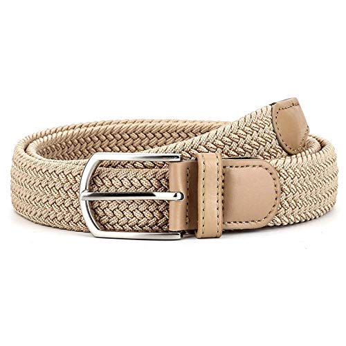 Veteran Stretchable braided cotton belt for women,Men, ladies belt,Black,and Beige, color Combo of 2 pcs(Stretch Belt-021) 2