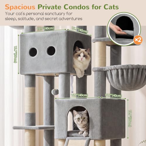 Image of Globlazer Sturdy Cat Tower for Indoor Cats 20lbs, 76in, S76E, Light Grey | Heavy Duty Cat Tree for Adult Big Cats Maine Coon with Scratching Post, 2 Extra Large Top Perch, 2 Padded Cat Condos
