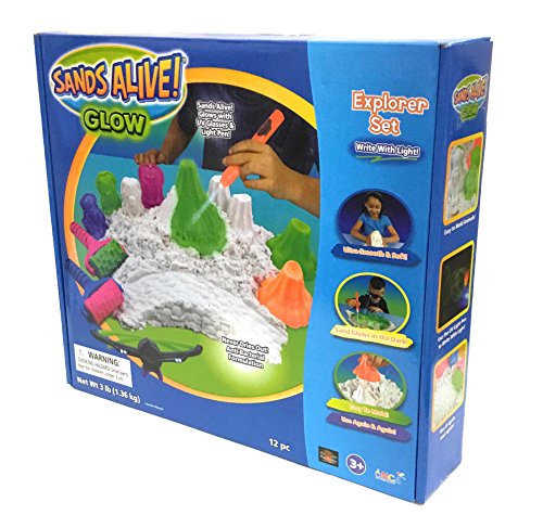 Play Sand Mega Explorer Set - 3 lbs of Glow In The Dark Light Up Sand - With UV Pen Light, Tray, UV Glasses, Molds And More