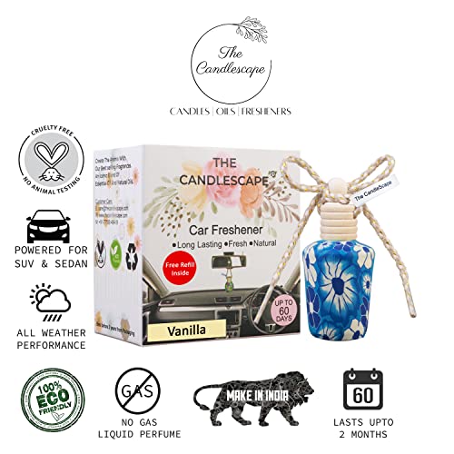 Image of Vanilla Car Air Freshener with Refill | Luxury car Freshener Made with Essential oil Fragrances | Rubber Coated designer bottle | 10 ml Diffuser bottle + 10 ml Refill
