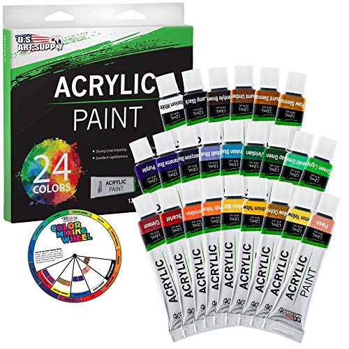 U.s. Art Supply 72-Piece Artist Acrylic Painting Set With Aluminum Field Easel, Wood Table Easel, 24 Acrylic Paint Colors, 34 Brushes, 2 Stretched Canvases, 6 Canvas Panels, Painting Pad, 2 Palettes #TOP3