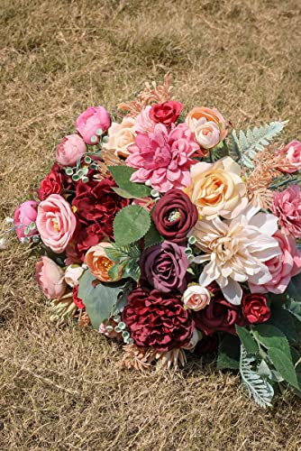 Serra Flora Artificial Flowers Combo Box Set Faux Flowers Bulk Flower Leaf With Stems For Diy Wedding Bouquets Centerpieces Baby Shower Party Home Decorations- (Burgundy Pink) #TOP6