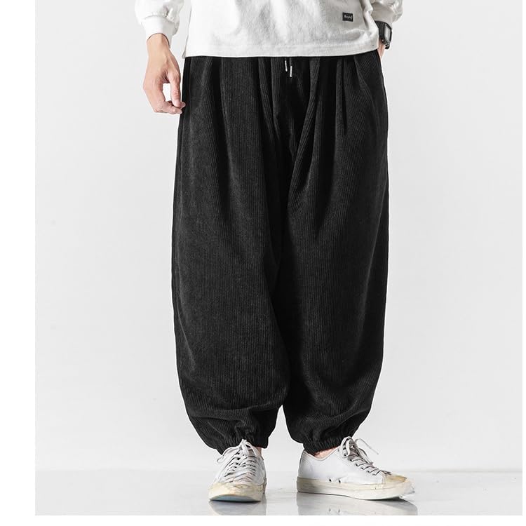 Men's Baggy Corduroy Vintage Cargo Pants Casual Streetwear Elastic Waist Hip Hop Harem Pants Joggers Sweatpants3