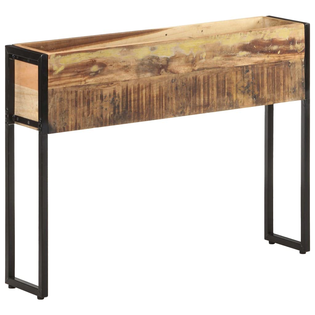 Donica drewniana 90x20x68 cm z litego drewna odzyskanego, skrzynia ogrodowa na kwiaty warzywa zioła, podwyższona donica na balkon taras z metalowym stelażem, meble ogrodowe vintage do przechowywania