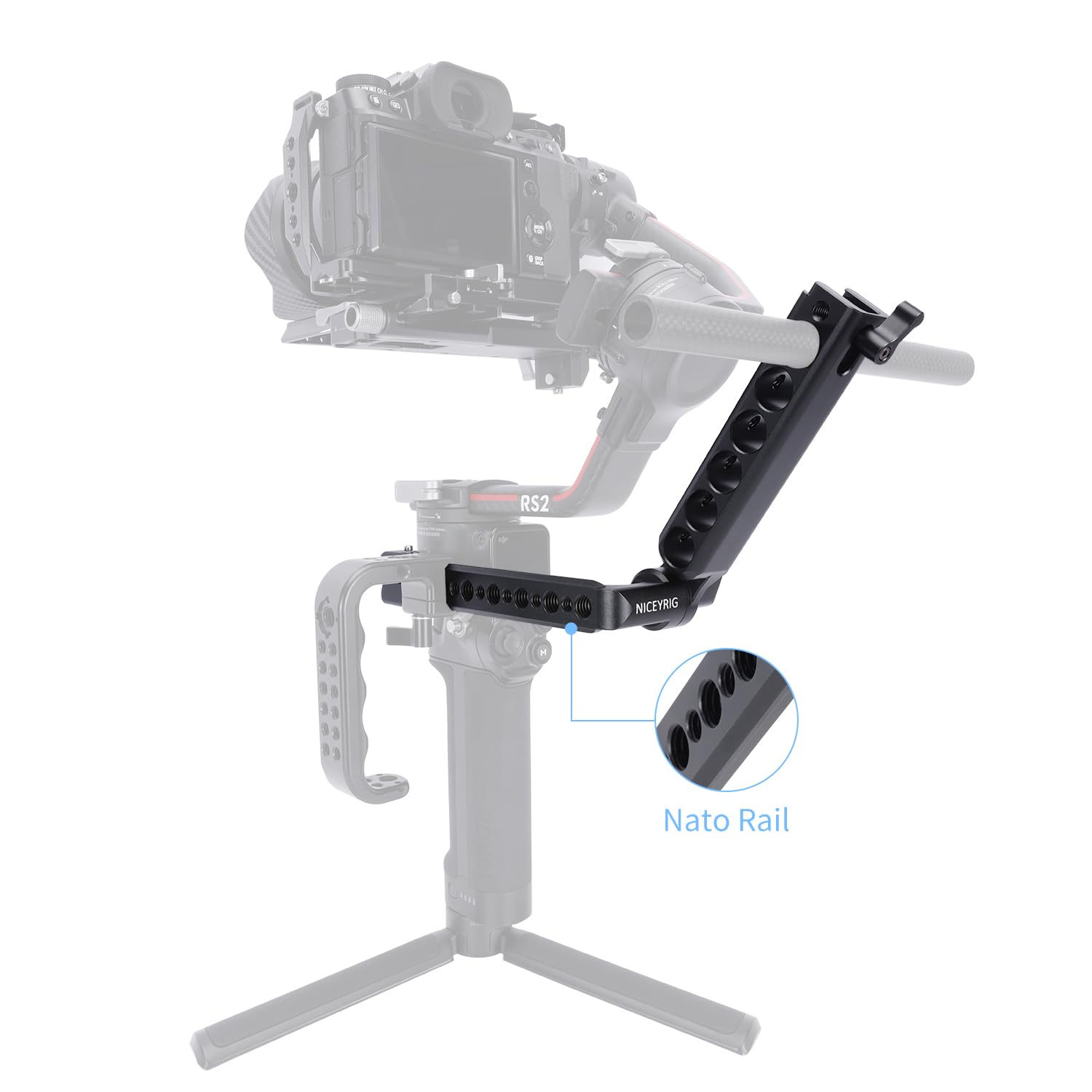NICEYRIG Impugnatura laterale Manopole regolabili a 360° in lega di alluminio Impugnatura per DJI RS2/RSC2/RS3/RS3MINI/RS3Pro/RS4/RS4 Pro Stabilizzatore Gimbal con morsetto Nato Rosette Mount-558