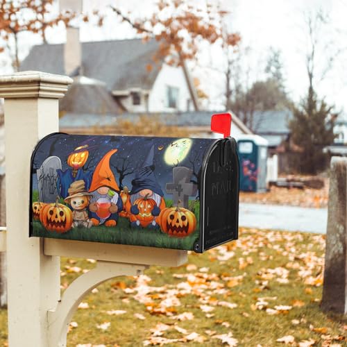 Image of Happy Halloween Gnome Magnetic Mailbox Cover - Large Size 25.5x21 Inch Fall Holiday Wraps for Home Garden Yard Outdoor Decor