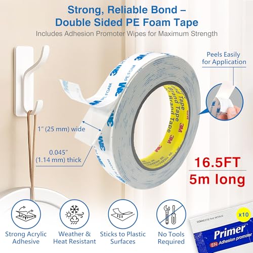 Double-Sided Removable Tape – 1" x 16.5 FT Heavy Duty PE Foam Mounting Tape with Adhesion Promoters – Wall-Safe Waterproof Damage-Free for Posters, Picture Hanging & Painted Walls - Image 3
