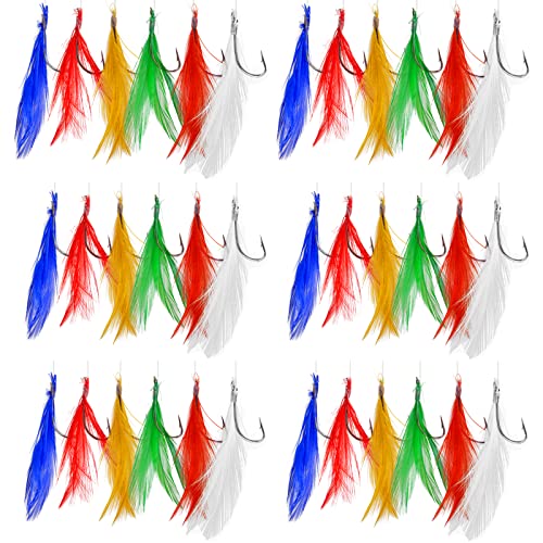 Fishing Bait Rigs 8 Pack/48 Hooks Mackerel Feather Rig Fishing Lures Saltwater Freshwater Multicolor Fishing Bait Rigs with String Hook Lure Tackle Jig