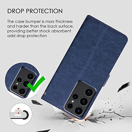 Image of Amazon Brand - Solimo Flip Leather Mobile Cover (Soft, Flexible & Kickstand Back case) Compatible for Samsung Galaxy S23 Ultra 5G (Blue)