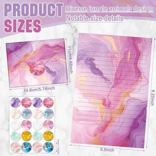 Image of TaoBary 160 Pcs Marble Stationery Paper and Envelopes Set 50 Double Sided Lined Stationery Paper with 50 Matching Envelopes and 60 Round Dot Sticker 5.5 x 8.25'' Letter Writing Kit, 10design