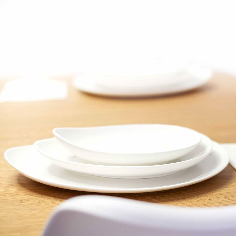 FranquiHOgar - Juego de 18 Platos de Porcelana Blanca para Servir - 6 Grandes, 6 Medianos, 6 de Postre - Apto Microondas y Lavavajillas, Blanco Huevo, Porcelana