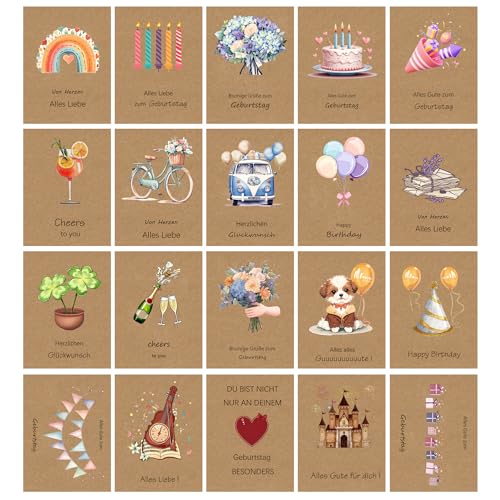 DMHSGIFT Lot de 10 cartes d'anniversaire avec enveloppe, cartes de félicitations pliantes, carte cadeau d'anniversaire, carte de vœux pour homme et femme