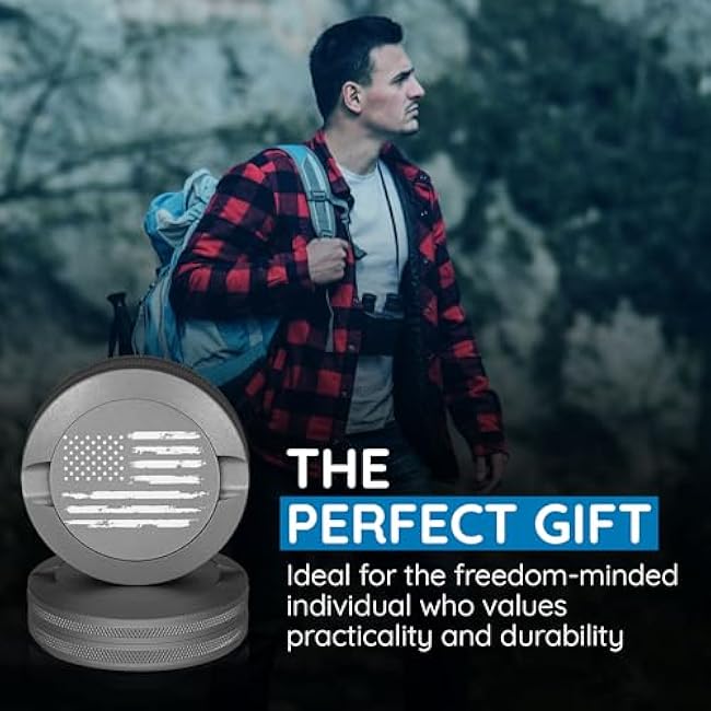 Premium Nicotine Pouch Container | Zyn Metal Can | Moisture & Odor Proof Snus Can | Zyn Accessories | Laser Engraved American Flag Design (Gunmetal Gray)