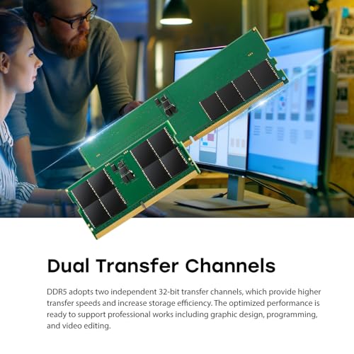 Image of Transcend 24GB DDR5 5600MHz (or 5200MHz or 4800MHz) UDIMM Desktop RAM, Compatible w /Intel & AMD Ryzen, Desktop PC Computer RAM Memory Upgrade Modules, On-die ECC PC5-44800, 1Rx8 CL46, 3Gx8 1.1V 288Pin