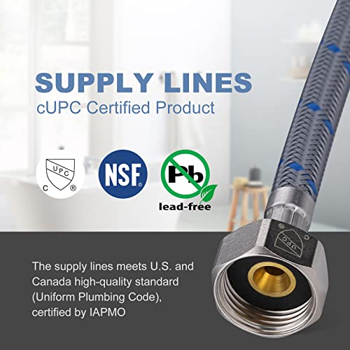 Faucet Supply Lines, Arcora 8" Length Bathroom Kitchen Faucet Connector Braided Nylon Water Supply Line 3/8" Comp X 1/2" Comp 2Pcs (1 Pair) #TOP2