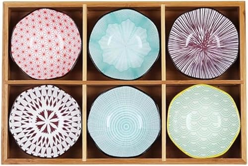 CokBlu和食器セット!セラミック製末広がり小皿・小鉢 竹製仕切りトレイ付き 調味料/ディップ/前菜/アイスクリーム用 食洗機・電子レンジ対応 小物収納盛台 結婚祝いギフトに最適