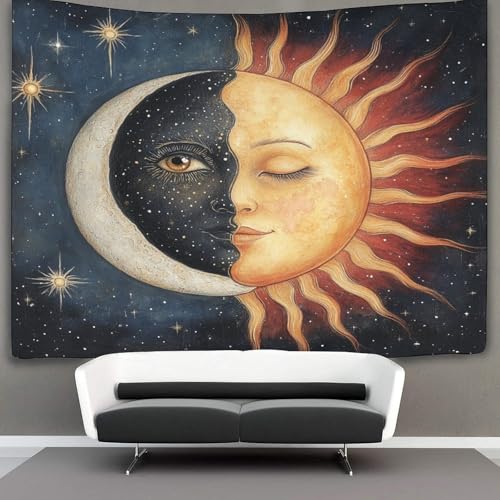Tapisserie lune et soleil kaiyun pour habiller un grand mur vide de chambre