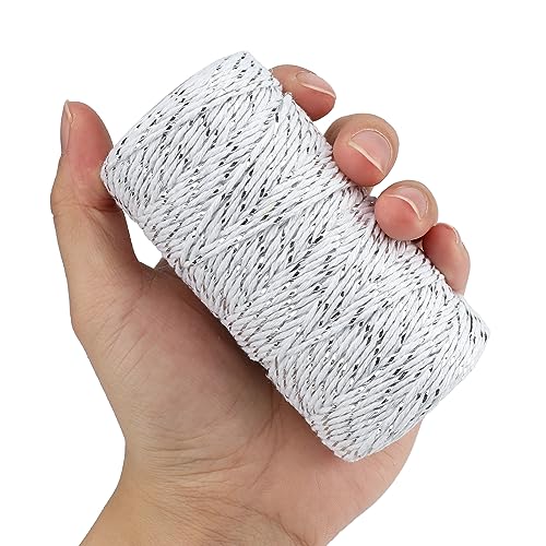 Image of jijAcraft 328Ft White Silver Twine String, 2MM Bakers Cotton String, Heavy Duty Wrapping Twine for Wedding, Birthday, Bridal Shower