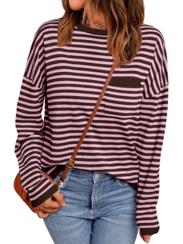 Image of LILLUSORY Womens Striped Lightweight Sweaters 2026 Fall Fashion Outfits | Ladies Trendy Long Sleeve Tops, Work Shirts, Cozy Knit, Office Crewneck Pullover, Cute Teacher Clothing, Old Money Clothes