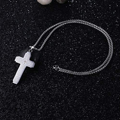 Rehoboth Stainless Steel Our Father Lord's Prayer Cross Pendant Necklace for Women Men Chain 24"4