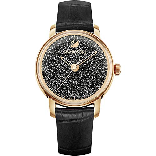 Swarovski Orologio Crystalline Hours, Cristallo Nero, Cinturino In Pelle Nero,