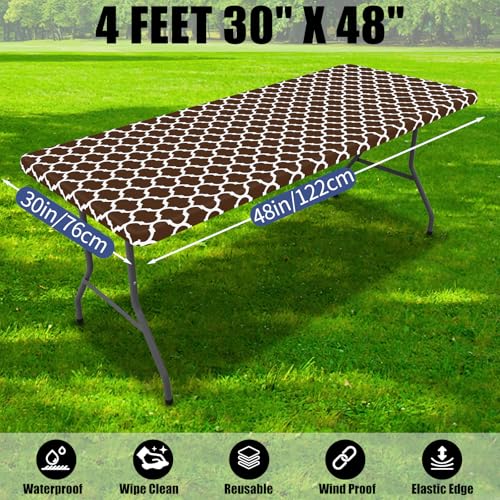 Smiry 2 Pack Rectangle Table Cloth 4 Foot, Waterproof Elastic Fitted Tablecloths, Windproof Washable Polyester Table Cover for Picnic, Camping, Outdoor (Coffee, 30"x48") by Smiry - Used condition - Image 7