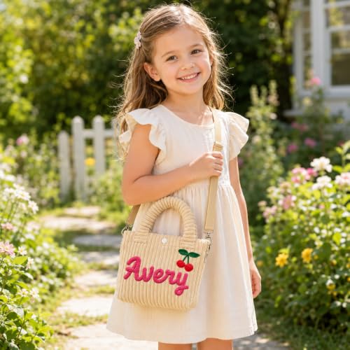 Image of Personalized Toddler Purse with Name Fanny Pack Wallet for Little Girls | Custom Corduroy Kids Purse Valentines Day Christmas Birthday Gift for Girls Handmade Woven Rope Name Sling Bag Girls Vacation