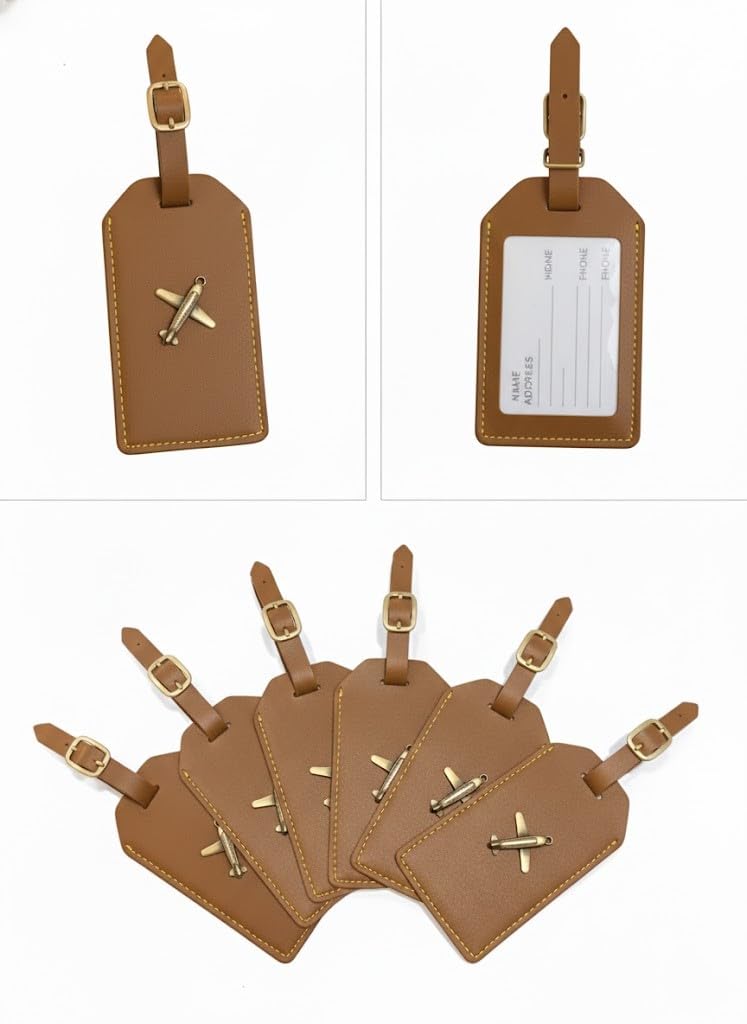 Set of 6 Premium Leather Luggage Tags with ID Window & Adjustable Strap | Travel Bag Tag for Suitcase, Trolley, Backpack | Durable Buckle Closure | Stylish Travel Accessories for Men & Women-image-29