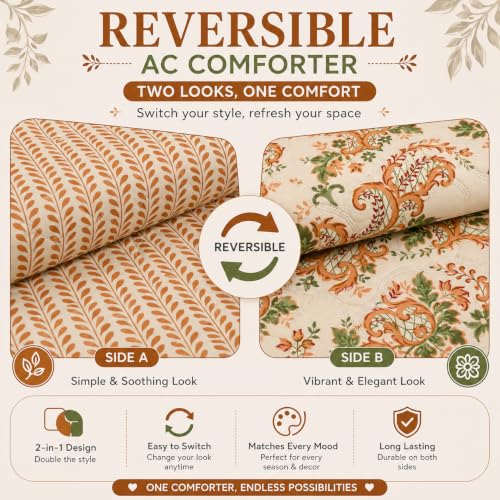 Image of Home Stylish Luxury Ultrasonic Punch AC Comforter Blanket - Quilted Microfiber Floral Pattern, Lightweight Breathable Hypoallergenic All‑Season Blanket for Bedroom, Travel (228x228 Cm) Celadon Floral