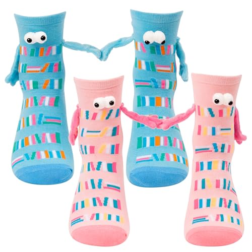 R HORSE 2 Pairs Book Lovers Holding Hands Socks, Funny Magnetic Women Men Couple Socks, Cute Novelty Reading Gifts for Book Lovers Reader Couple Friends Teens