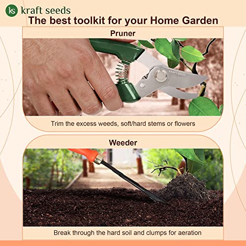 Kraft Seeds Gardening Tool Kit - 7 Pcs (Hand Cultivator, Hand Fork, Big Hand Trowel, Small Hand Trowel, Hand Weeder, Garden Hand Gloves, Pruner) | Sturdy And Durable Essential Tools for Home Gardens
