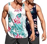 COOFANDY Mens Floral Tanks for Summer Print Graphic Tank Tops Sleeveless Tropical Beach Vacation Shirts 2 Pack Black/White L