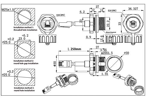Conector impermeable RJ45 M25 Cat5e para montaje en panel con cable de 25cm, 5 uds 5
