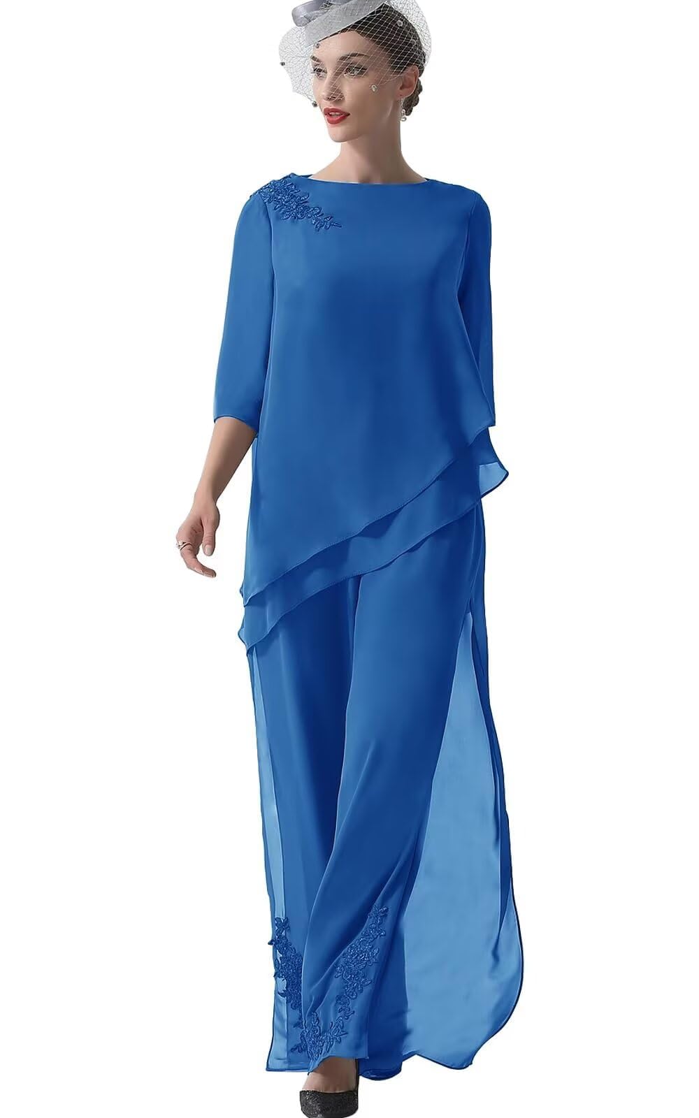 ManDu Womens Pant Suits 2 Pieces Chiffon Mother of The Bride Dresses with Sequins Chiffon Outfit