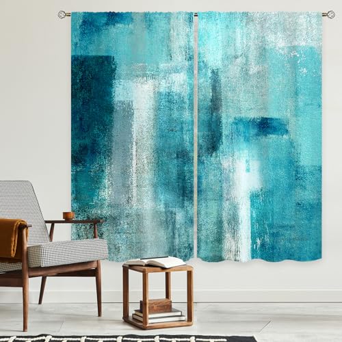 Kalmico Abstrakte blaugrüne Vorhänge, 106 x 160 cm (B x L), botanisches Türkis und Grau, Blaugrün, Kunst, Gemälde, moderne Stangentasche, Wohnzimmer, Esszimmer, Schlafzimmer, Fensterbehandlung Kalmico Abstrakte blaugrüne Vorhänge, 106 x 160 cm (B x L), botanisches Türkis und Grau, Blaugrün, Kunst, Gemälde, moderne Stangentasche, Wohnzimmer, Esszimmer, Schlafzimmer, Fensterbehandlung