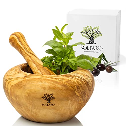 SOLTAKO Premium Mörser mit Stößel aus massivem Olivenholz - Ø 16 cm – Ansicht 1