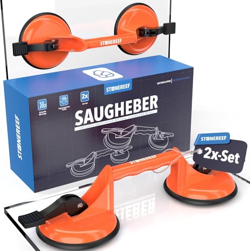 Saugheber Heavy Duty 2er Pack – 120 kg Vakuumheber aus Aluminium – Profi Saugheber für Fliesen Glas Laminat Scheiben – Fliesenleger Werkzeug mit rutschfesten Sauggriffen