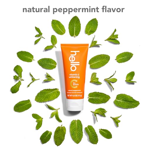 Image of Hello Vitamin C Whitening Toothpaste with Fluoride, Whitening SLS Free Toothpaste Pack, Up to 2 Shades Whiter Teeth, No Peroxide, Safe for Everyday Use, Natural Peppermint, 2 Pack, 4.0 Oz Tubes