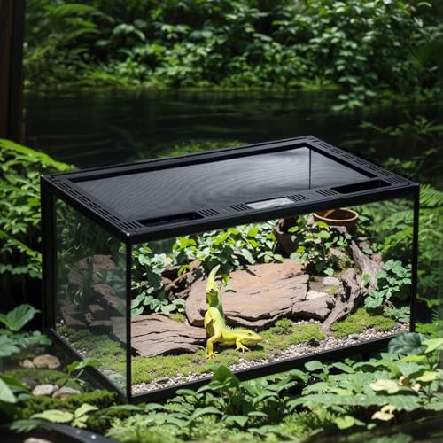 爬虫類 ケージ 透明 トカゲ ケージ 爬虫類 飼育ケース プラケース 飼育 小動物昆虫飼育ケース レプタイルボックス リクガメ 餌入れ アクリル製飼育容器 餌箱 透明 通気ケージ 飼育容器アクリル 換気が良い リ (50*30*25cm)