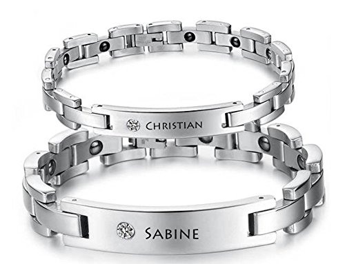 aplusashop ID Edelstahl Magnetisches Armband+Gravur nach Wunsch mit Strass Partnerarmbänder (Paar (2 Stück)) Cover